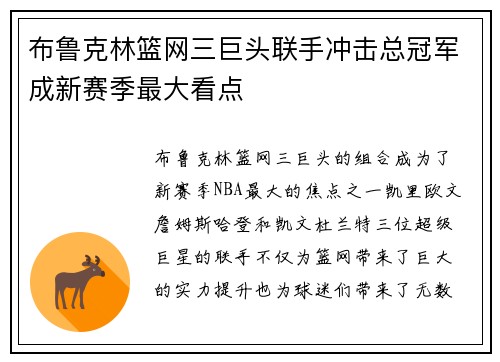 布鲁克林篮网三巨头联手冲击总冠军成新赛季最大看点